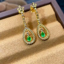 Fine Jewelry 925 sterling silver inlaid natural gemstone Emerald female earrings - £59.37 GBP