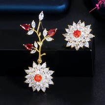 Nique design lovely cute leaf branch flower dark red cubic zirconia stone drop earrings thumb200