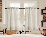 Off White Semi Sheer Short Curtains Rod Pocket Kitchen Neutral Linen Tex... - $31.99