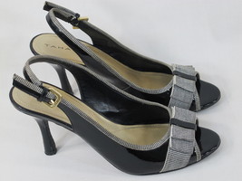 Tahari Diane Black Peep Toe Faux Leather Slingback Heels Size 8 M US EUC - £14.55 GBP