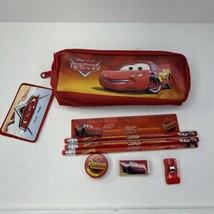 Pixar Cars McQueen Red 8&quot; Pencil Case Pouch &amp; 7pc Stationary Set Combo-New! - £27.86 GBP