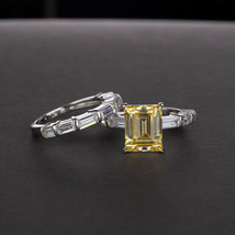 Modern Yellow Square Created Diamond 925 Sterling Silver Wedding Ring Set of Two - £117.82 GBP