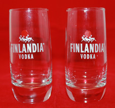 Set of 2 Finlandia Vodka Advertising Promotion Logo Bar Skinny Glass Cup Finland - £26.18 GBP