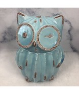 Turquoise Blue Owl Ceramic Cookie Jar American Atelier - $42.03