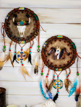 Pack of 2 Wild Horses Floral Cow Skull Dreamcatcher Beaded Feather Wall ... - £47.78 GBP