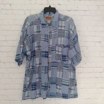 Paragraff Shirt Mens XL Blue Plaid Mandas Patchwork Short Sleeve Button ... - $24.99