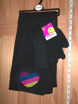 Joe Boxer Women Clothes Black Cold Weather Set Hat Rainbow Heart Scarf G... - £9.71 GBP