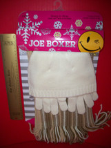 Joe Boxer Women Clothes Hat Cold Weather Set White Brown Scarf Gloves Gi... - $16.14