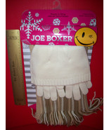 Joe Boxer Women Clothes Hat Cold Weather Set White Brown Scarf Gloves Gi... - $16.14