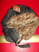 Route 66 Men Clothes M/L Gray Plaid Winter Hat Cold Weather Faux Fur Trapper Cap - £12.85 GBP