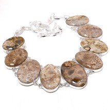 Fossil Coral Oval Shape Gemstone Handmade Ethnic Necklace Jewelry 18&quot; SA 2378 - £11.35 GBP