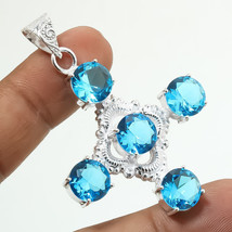 London Blue Topaz Faceted Handmade Fashion Ethnic Pendant Jewelry 2.30" SA 6361 - £3.96 GBP