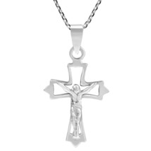 Faithful Devotion Crucifix Jesus on Cross Outline Sterling Silver Necklace - £18.91 GBP