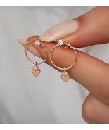 Minimalist CZ Heart Stud Earrings, 14K Rose Gold Plated Designer Jewelry... - £69.40 GBP