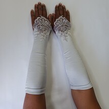 Sexy Women's Nylon Spandex Blend Fingerless Stretch Gray Gloves - One Size image 5