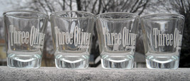 Set of 4 Three Olives Vodka shot glasses 1 oz white logo - £21.15 GBP