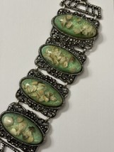 Vintage Selro Selini Chunky Mint Green Confetti Lucite Panel Bracelet 7.5 Inch - £44.12 GBP