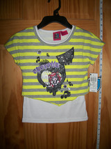 Monster High Girl Clothes 6/6X Small Blouse Top Lime Stripe Comic 2Fer Shirt New - £12.69 GBP