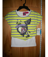 Monster High Girl Clothes 6/6X Small Blouse Top Lime Stripe Comic 2Fer S... - $22.07 CAD