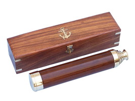 Deluxe Class Solid Brass - Wood Admiral&#39;s Spyglass Telescope 25&quot;&quot; w/ Rosewood Bo - £130.46 GBP