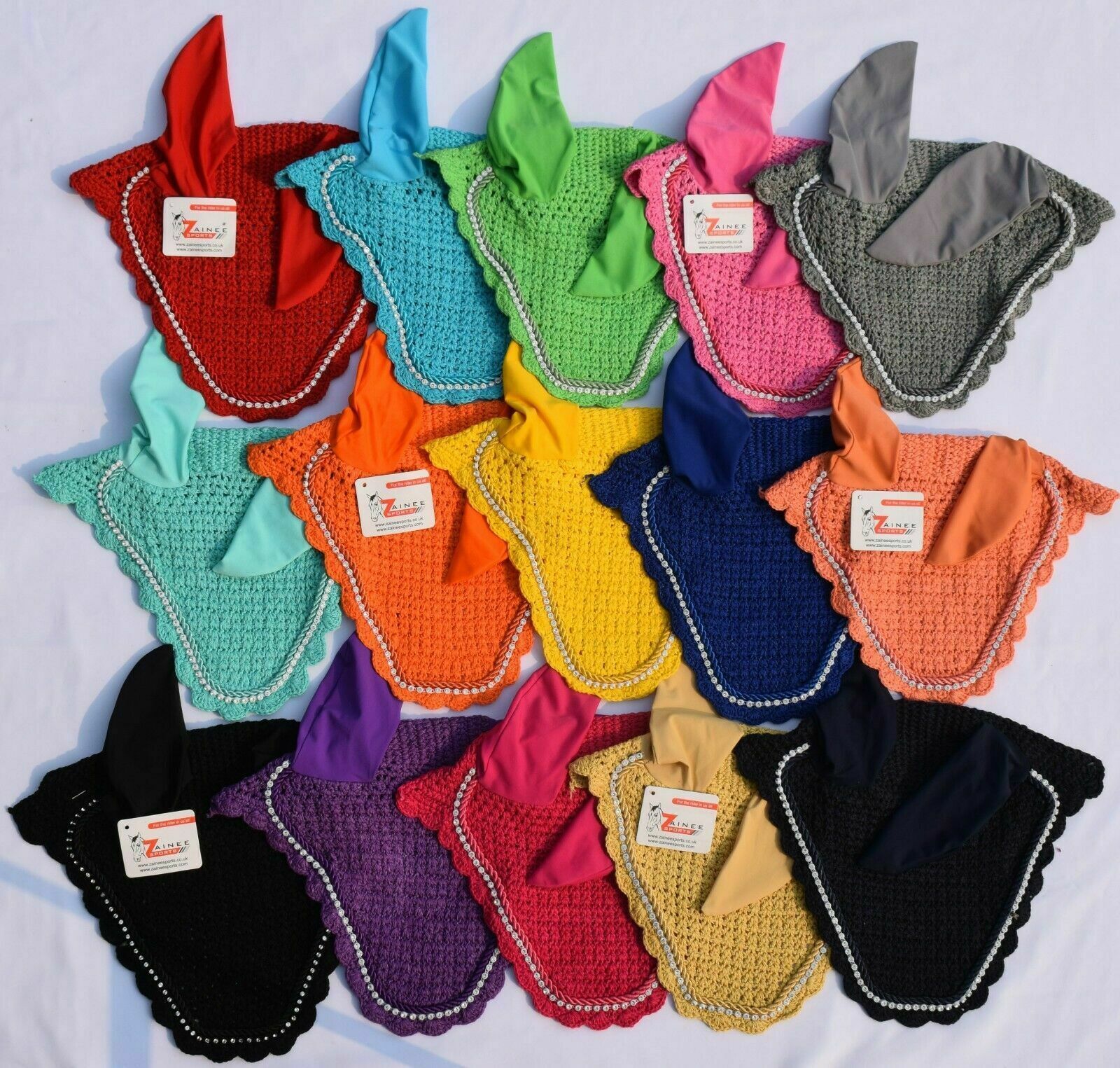 Primary image for Crystal Horse Fly Bonnet Veil Ear Net Bonnet Mask Hand Made Cotton Crochet 
