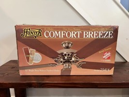 New Vintage Hunter Ceiling Fan Comfort Breeze Model #25414 Brass Walnut 80s - £389.51 GBP