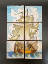 Hand Painted Caravel Sailing Ship Polychrome Portuguese Azulejos 6 Tiles... - £191.86 GBP