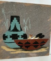 Native Sand Painting Signed Mah-Mou Arizona Tribal Pottery 12&quot;x12&quot; - £38.50 GBP