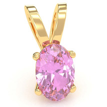 Lab-Created Pink Sapphire Oval Solitaire Pendant In 14k Yellow Gold - £160.05 GBP