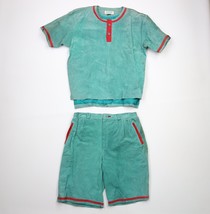 Vintage 90s Streetwear Mens Medium 2 Piece Lined Leather Shorts Outfit Set Green - $118.75