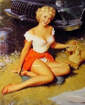 Bill Medcalf Pinup Girl Poster Sexy In Pink &amp; White Dress Puppy Dog Photo Print! - £7.11 GBP