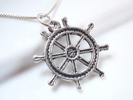 Nautical Ship Wheel Pendant 925 Sterling Silver captain sea sail ocean - £7.18 GBP