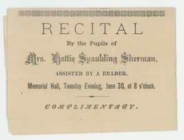 Sherman music recital playbill program 1890 New hampshire antique vintag... - $14.00