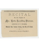 Sherman music recital playbill program 1890 New hampshire antique vintag... - £11.00 GBP