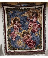 The Edith Collection Angels Throw Burgundy Blue Pink Red Christmas 51” x 43 - £16.96 GBP