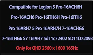 16.0&quot; Replacement For Lenovo Legion 5 Pro-16Ach6H Pro-16Ach6 Pro-16Ith6H... - $201.99