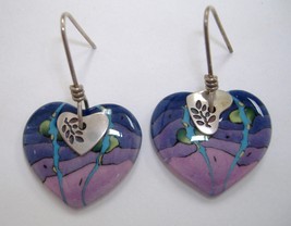 Aquarius Heart Ceramic Earrings Porcelain Pierced Unique Handcrafted Purple Blue - £31.63 GBP