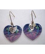 Aquarius Heart Ceramic Earrings Porcelain Pierced Unique Handcrafted Purple Blue - $40.00