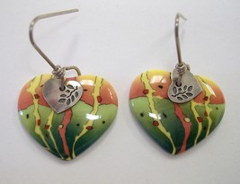 Parrot Heart Earrings Unique Porcelain Ceramic Yellow Green Orange Handc... - £31.46 GBP