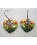 Parrot Heart Earrings Unique Porcelain Ceramic Yellow Green Orange Handc... - $40.00