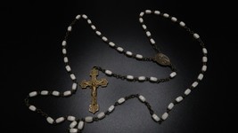 Antique White Bead Brass Rosary Made in Czechoslovakia - £30.26 GBP