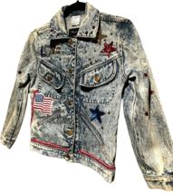 Tartufo women&#39;s denim jacket bejeweled patriotic USA love theme size M - $675.46 MXN