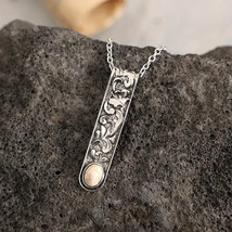 Vintage Bohemian Bar with Agate Stone Pendant Necklace Silver - £9.71 GBP