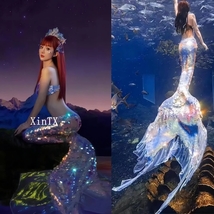 2024 Big Sequins Shiny Mermaid Tail Swimsuit for Adult Kids Cosplay  - $145.99