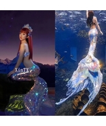 2024 Big Sequins Shiny Mermaid Tail Swimsuit for Adult Kids Cosplay  - $145.99