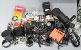 Large Lot Assorted 35mm Camera Lens Acessories Flash Hoods Filters Tripo... - £347.73 GBP