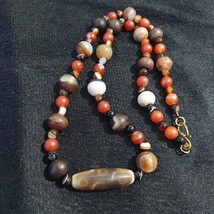 Antique 9 eyes Dzi Indo Tibetan Soleimani Agate Beads, Beaded Necklace - $388.00