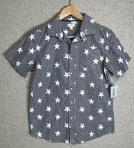 Cat &amp; Jack Short Sleeve Button Up Shirt Boys Large Blue White Star Print... - £5.98 GBP