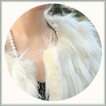 Long Tufted White Haired Ivory Faux Fur Short Coat Jacket Inside Covered Buttons image 2