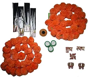 STORE INDYA Pooja Set Combo with Marigold Hangings, Tealight Holders, St... - $13.44